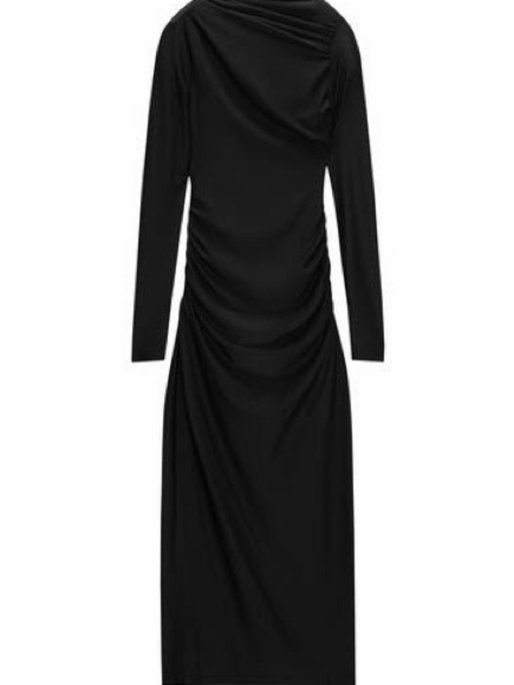 Pull&Bear Black Long Sleeve Ruched Midi Dress